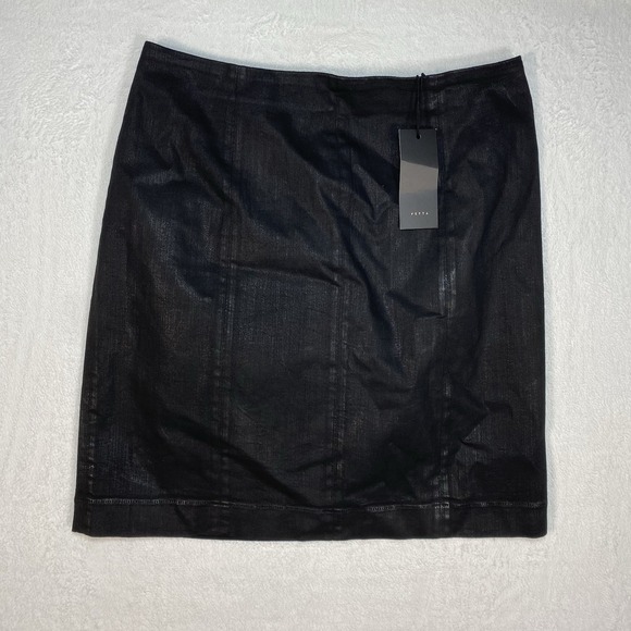 NWT Vetta The Leatherette Black Wax Coated Stretch Mini Skirt Size‎ 16 - Picture 1 of 13